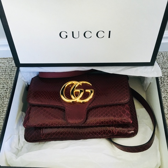 New Authentic Gucci Running Genuine Python Small Shoulder Bag Brown - Picture 14 of 14